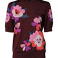 Maroon Floral Silk Crew Neck Blouse Top