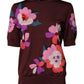 Maroon Floral Silk Crew Neck Blouse Top