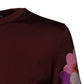 Maroon Floral Silk Crew Neck Blouse Top
