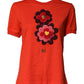 Red Floral Embroidery Cotton Crew Neck T-shirt
