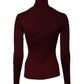 Burgundy Long Sleeves Turtleneck Slim Sweater