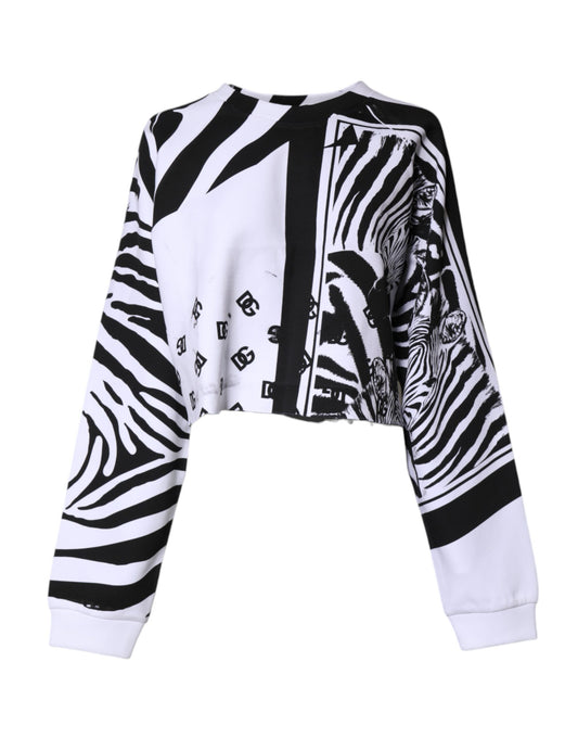 White Black Zebra Print Sweatshirt Sweater