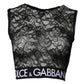 Black Nylon Floral Lace Sleeveless Crop Top