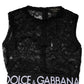 Black Nylon Floral Lace Sleeveless Crop Top