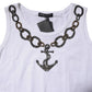 White Cotton Anchor Chain Embroidery Tank Top