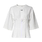 White Cotton Blend 3/4 Sleeves Blouse Top
