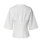 White Cotton Blend 3/4 Sleeves Blouse Top