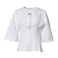 White Cotton Blend 3/4 Sleeves Blouse Top
