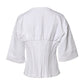White Cotton Blend 3/4 Sleeves Blouse Top