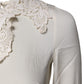 Cream Floral Lace Long Sleeves Blouse Top