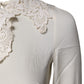 Cream Floral Lace Long Sleeves Blouse Top