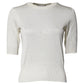 Cream Short Sleeve Silk Round Neck Blouse Top