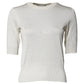 Cream Short Sleeve Silk Round Neck Blouse Top