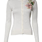 Cream Floral Silk Embellished Cardigan Sweater
