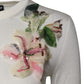 Cream Floral Silk Embellished Cardigan Sweater