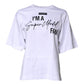 White Printed Cotton Round Neck Top T-shirt