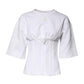 White Cotton Blend 3/4 Sleeves Blouse Top