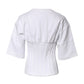 White Cotton Blend 3/4 Sleeves Blouse Top