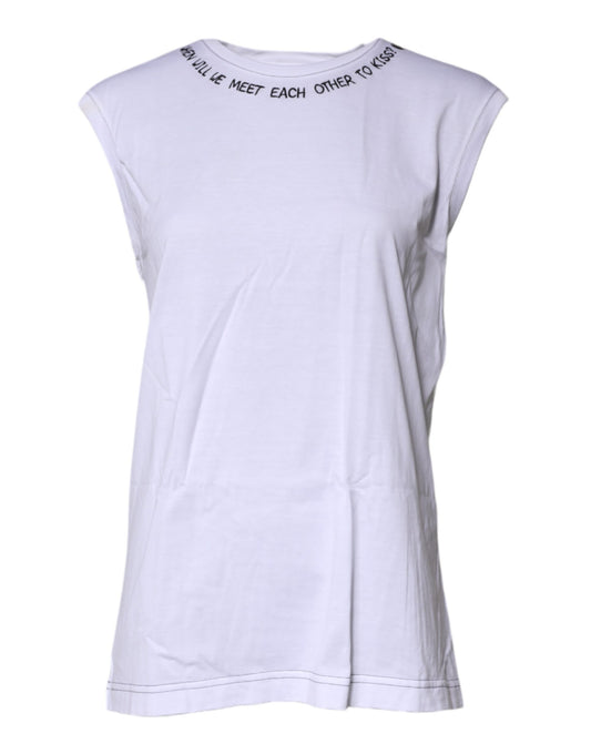 White Cotton Sleeveless Printed Tank T-shirt