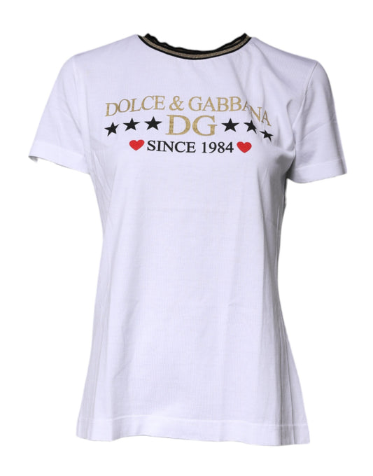 White Printed Round Neck Top Cotton T-shirt