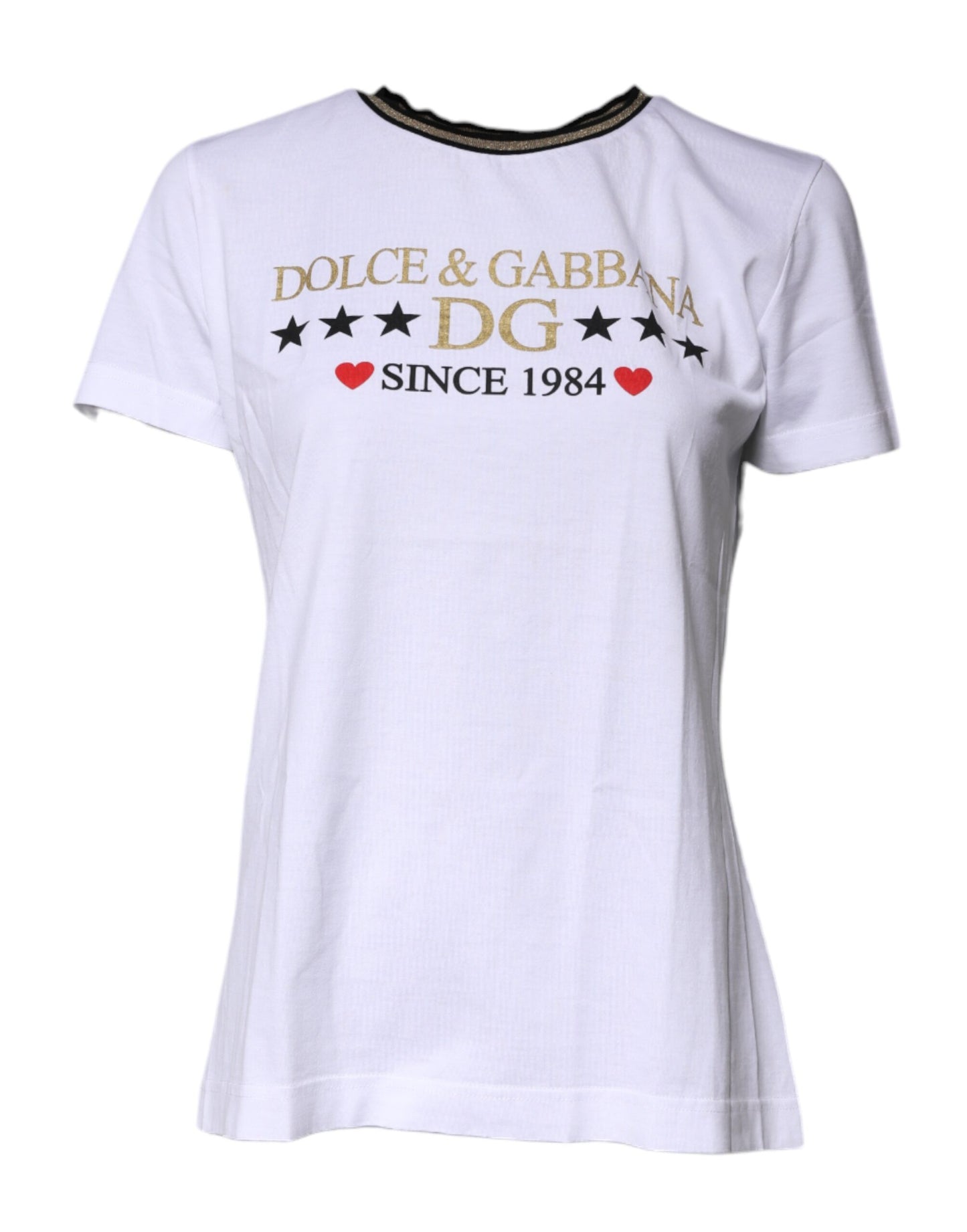 White Printed Round Neck Top Cotton T-shirt
