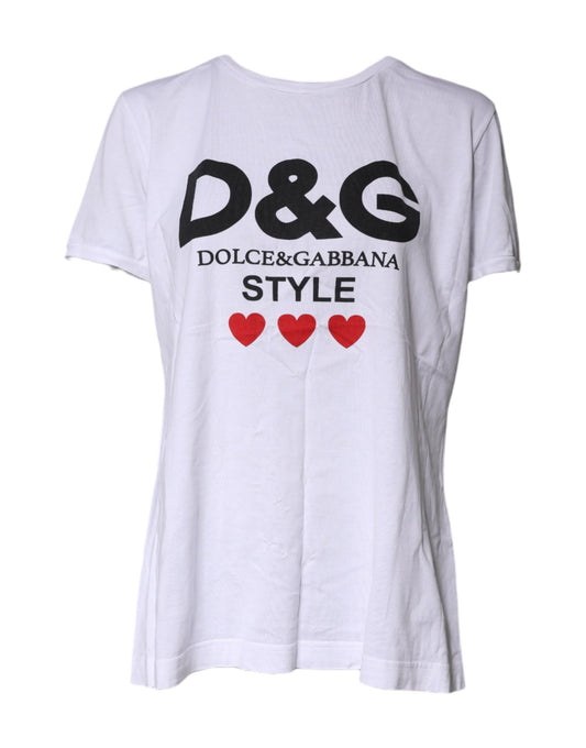 White Printed Round Neck Top Cotton T-shirt