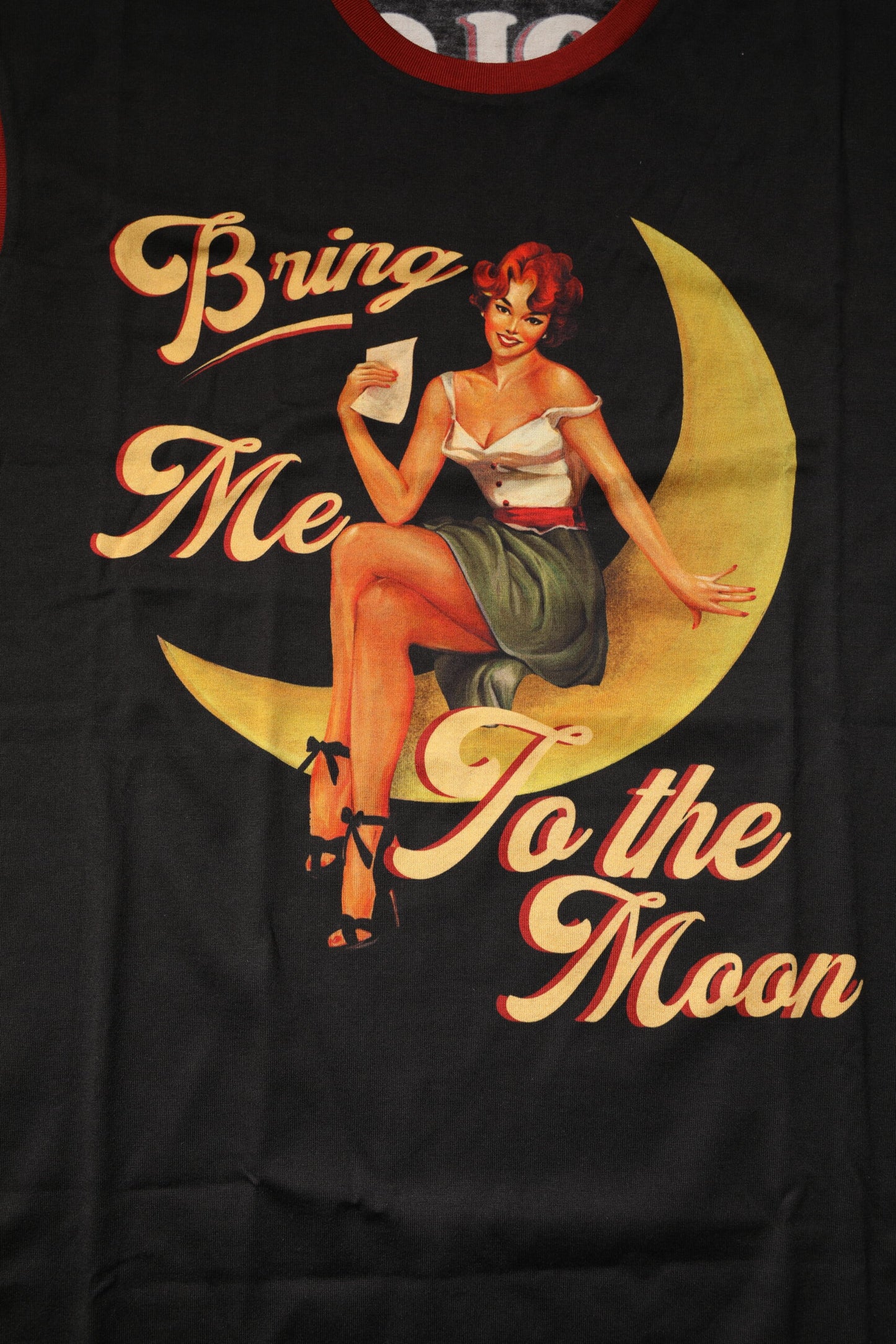 Black Pin Up Cotton Round Neckline Tank Top