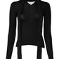 Black Cashmere Ascot Collar Long Sleeve Top