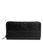 Black Leather Logo Plaque Zip Around Continental Wallet