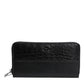Black Leather Logo Plaque Zip Around Continental Wallet