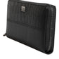 Black Leather Logo Plaque Zip Around Continental Wallet
