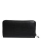 Black Leather Logo Plaque Zip Around Continental Wallet