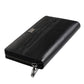 Black Leather Logo Plaque Zip Around Continental Wallet