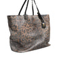 Brown Leopard BEATRICE Leather Logo Plaque Tote Bag