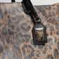 Brown Leopard BEATRICE Leather Logo Plaque Tote Bag