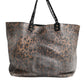 Brown Leopard BEATRICE Leather Logo Plaque Tote Bag