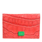 Red Exotic Leather Logo Plaque Card Holder Wallet