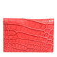 Red Exotic Leather Logo Plaque Card Holder Wallet