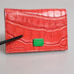Red Exotic Leather Logo Plaque Card Holder Wallet