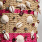 Multicolor Bucket Raffia Seashells Crystals Handbag Bag