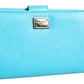 Light Blue Leather Bifold Continental Clutch Wallet