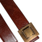 Dark Brown Leather Gold Metal Buckle Belt