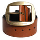 Brown Leather Gold Metal Buckle Classic Belt