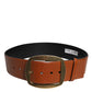 Brown Leather Gold Metal Buckle Classic Belt