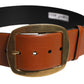 Brown Leather Gold Metal Buckle Classic Belt