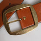 Brown Leather Gold Metal Buckle Classic Belt
