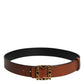 Brown Leather Gold Crystal Buckle Belt