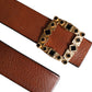 Brown Leather Gold Crystal Buckle Belt