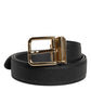 Black Calfskin Leather Gold Metal Buckle Belt
