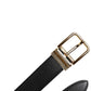 Black Calfskin Leather Gold Metal Buckle Belt
